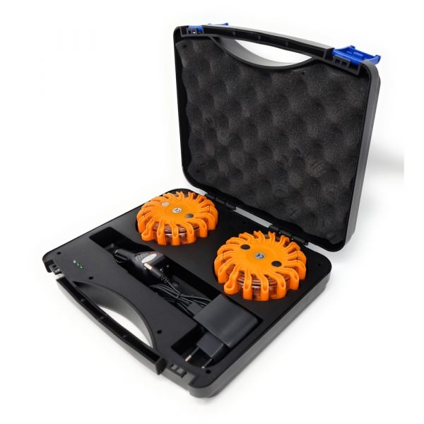 Mallette de 2 Balises Lumineuses Rechargeables - Orange
