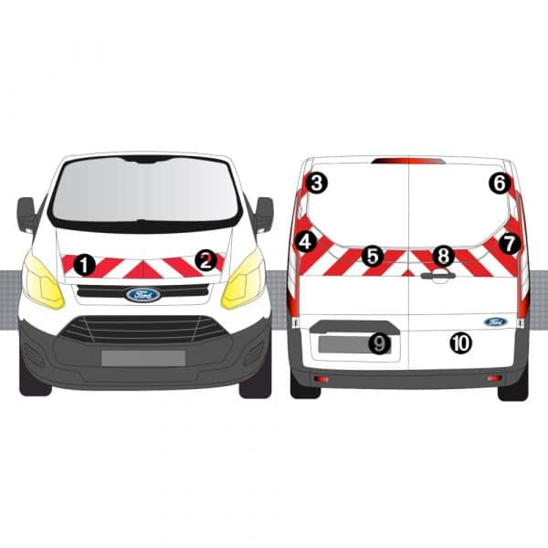 Kit Rouge-Blanc CL.B AVT+ARR+LAT - FORD Transit Custom 2P (2012-2016)